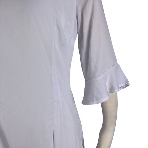 Peach Love NWT Large Dress White Bell Long Sleeves Lined Modest Knee Length - Picture 7 of 8